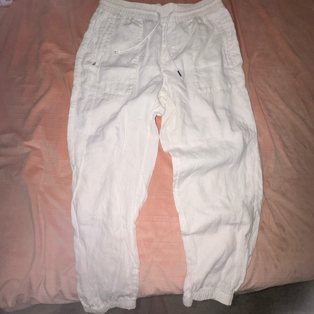 Athleta white 100% linen jogger pants 10P